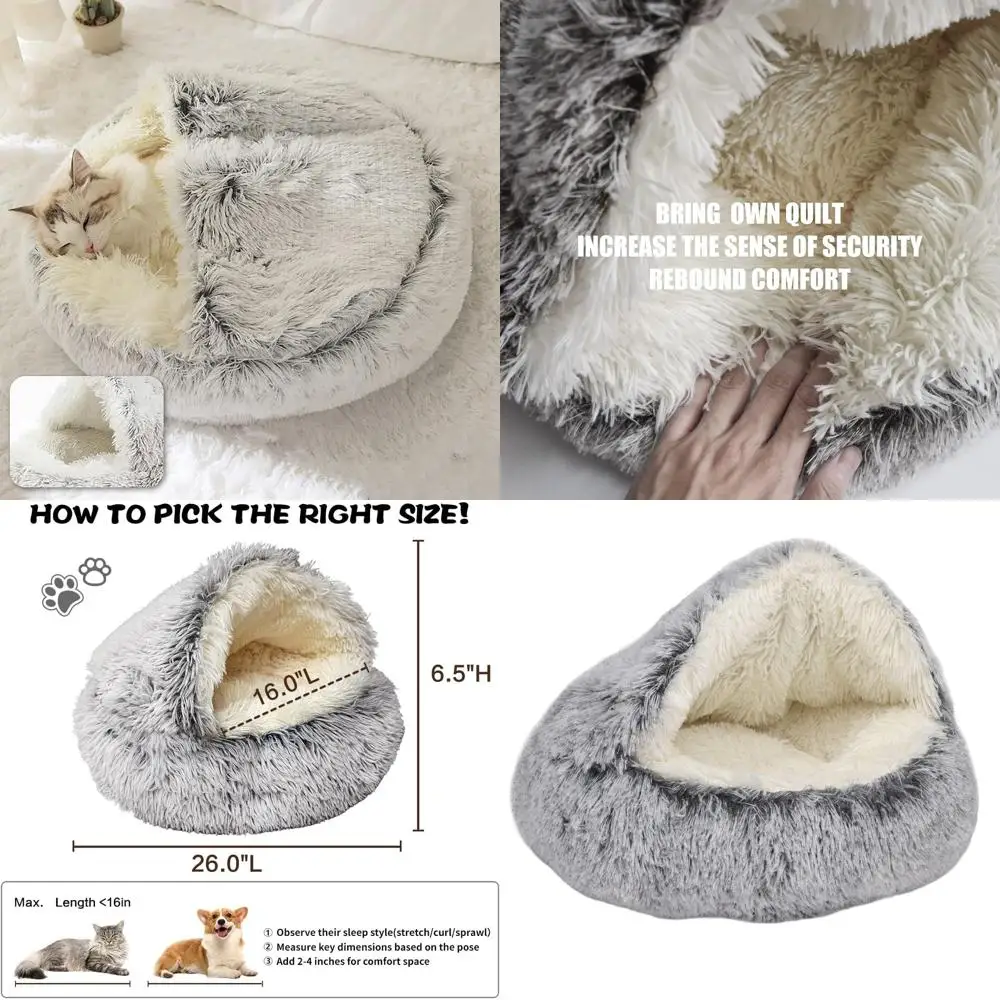 

Уютная водонепроницаемая моющаяся кошачья кровать с капюшоном, 26x26 дюймов, серая, идеально подходит для домашних кошек или маленьких собак