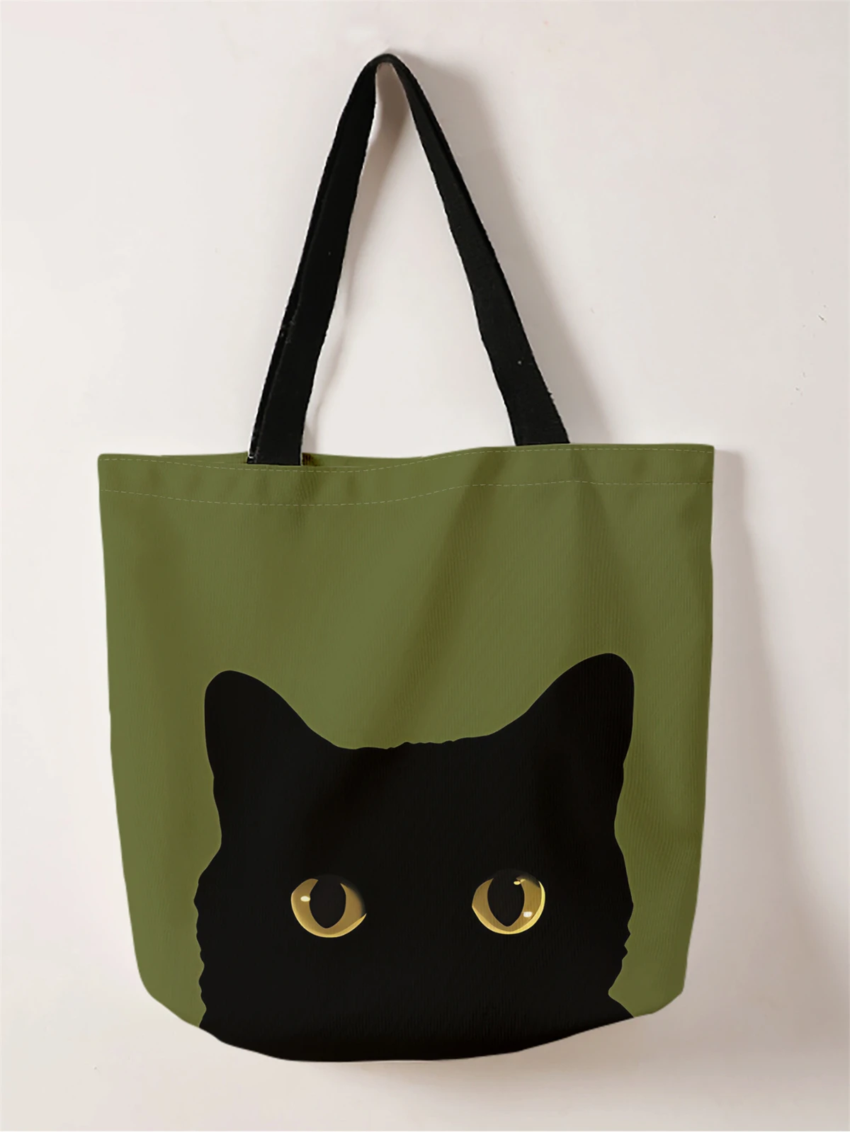 1pc, Cartoon Cat Head Handbag, Reusable Fashionable Handbag, Multifunctional Handbag, Printed Canvas Shopping Bag