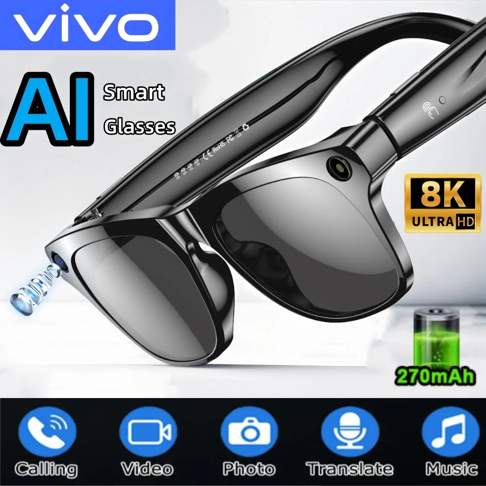 VIVO 8K HD AI النظارات الذكية الدردشة 260Mah بطارية مساعد الصوت التحكم GPT 100MP كاميرا بلوتوث دعوة النظارات الذكية 2025