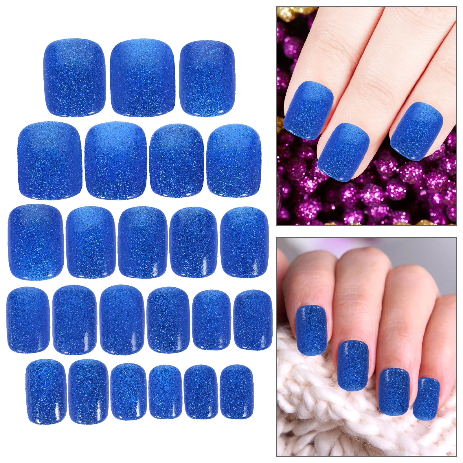 

24 шт., мигающие искусственные ногти, блестящие накладные ногти, короткие кончики с полным покрытием и клеем для простого нанесения, модные ногти