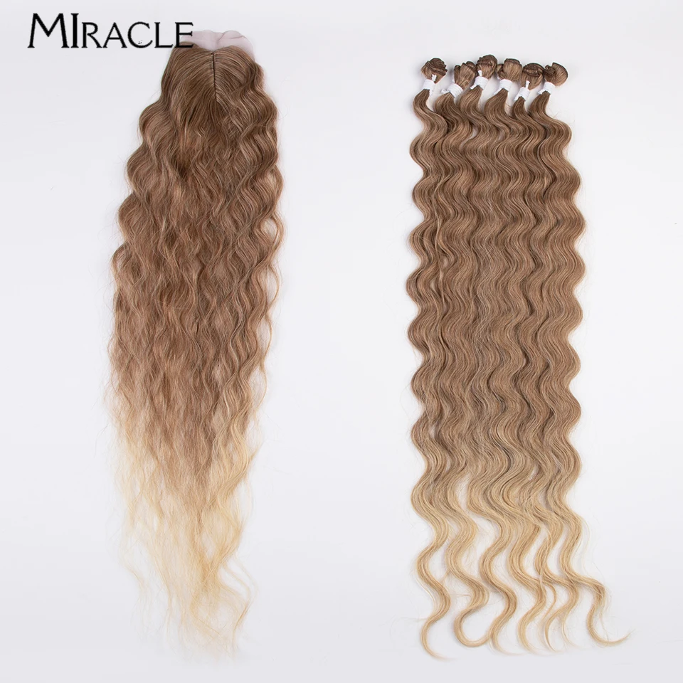 MIRACLE Synthetic Hair 36 Inch Bundles With Closure Ombre Body Wave Hair Extensions Blonde Hair Weaving Hairpiece Weaves