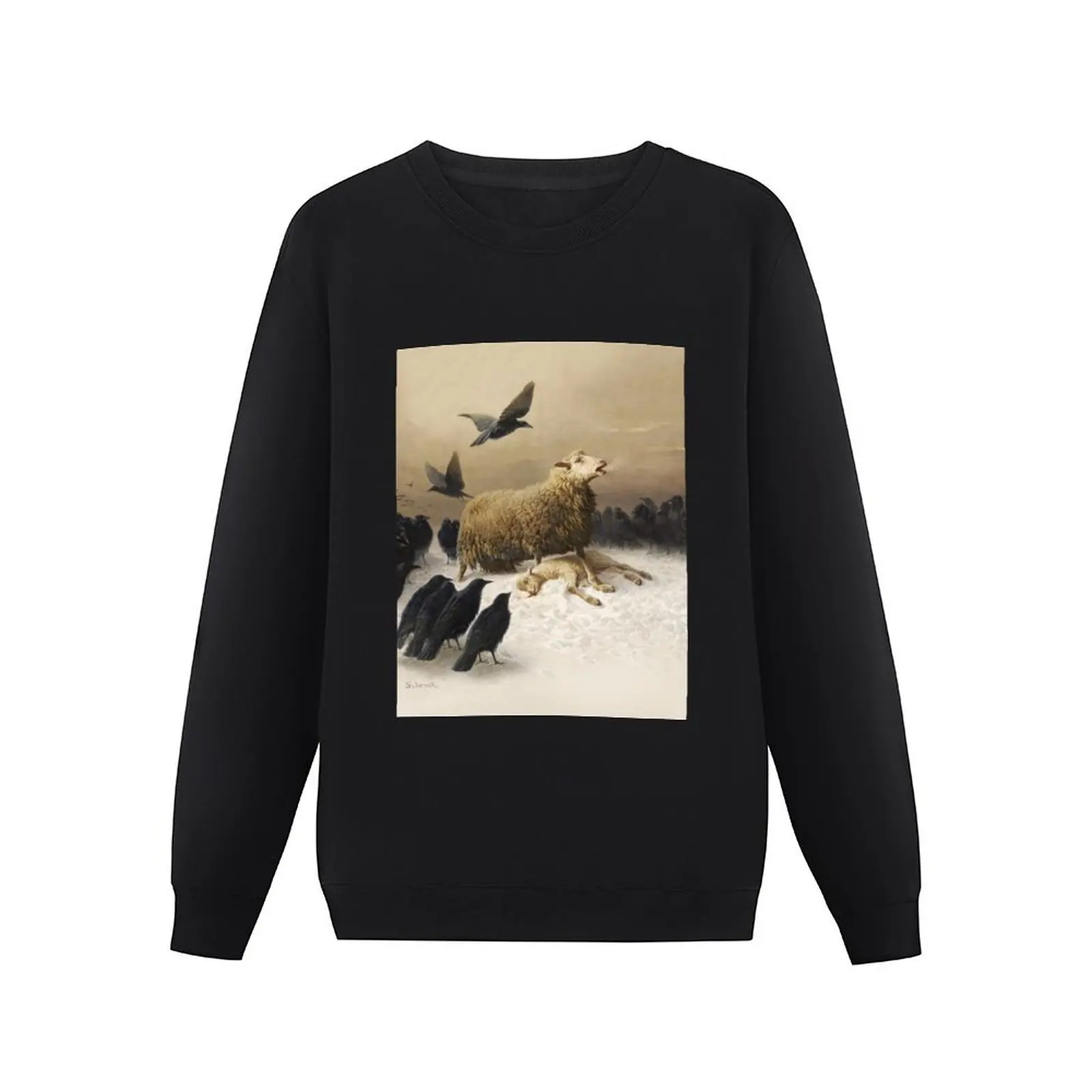 Anguish Angoisses fine art oil painting by August Friedrich Schenck 1878 Mother sheep ewe with lamb and black cr Pullover Hoodie