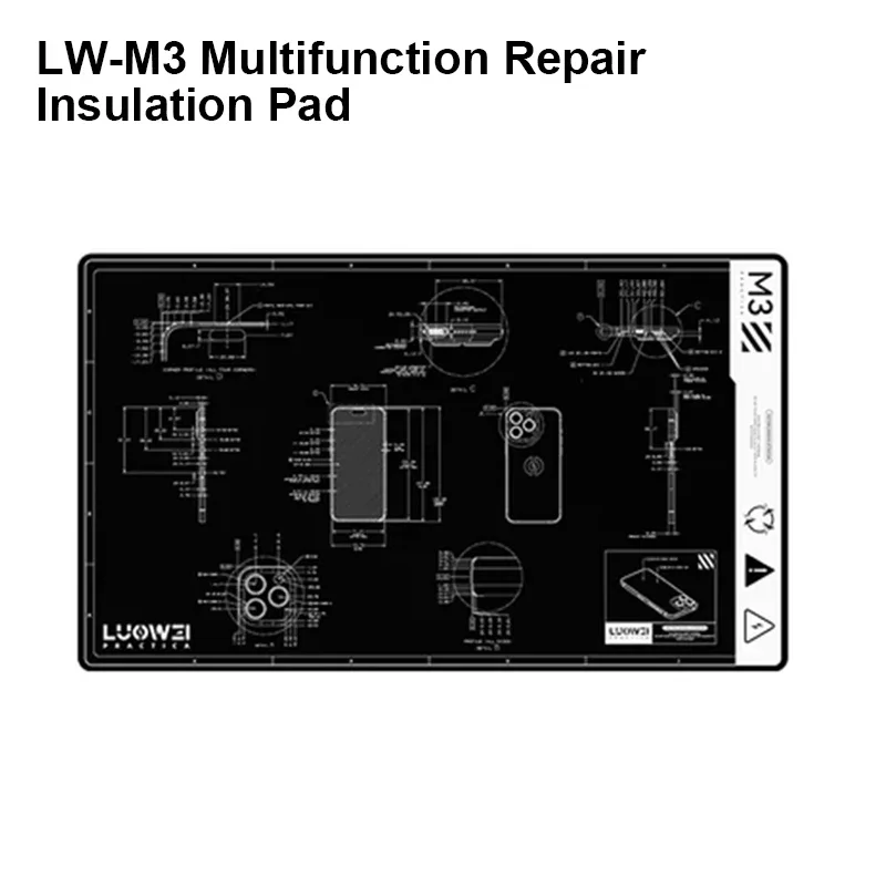 

LUOWEI LW-M3 термостойкий Многофункциональный ремонтный коврик, высокая прочность, 27-дюймовый Большой коврик для ремонта материнской платы, сварочный коврик