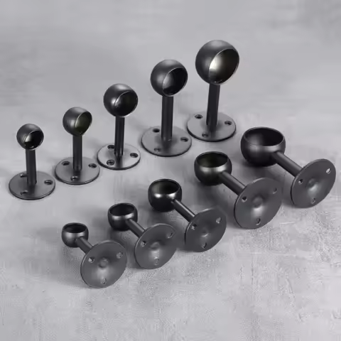 2Pcs Black Steel Closet Pole Socket Brackets Wardrobe Rod Brackets Curtain Rod End Supports Flange Rod Holder 16/19/22/25/32mm