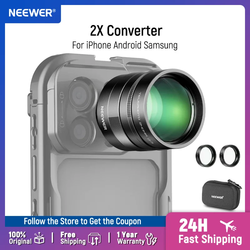 

NEEWER 2X Converter with 200mm & 300mm Macro Lenses 17mm Thread for Phone Camera Telephoto Lens iPhone Android Samsung