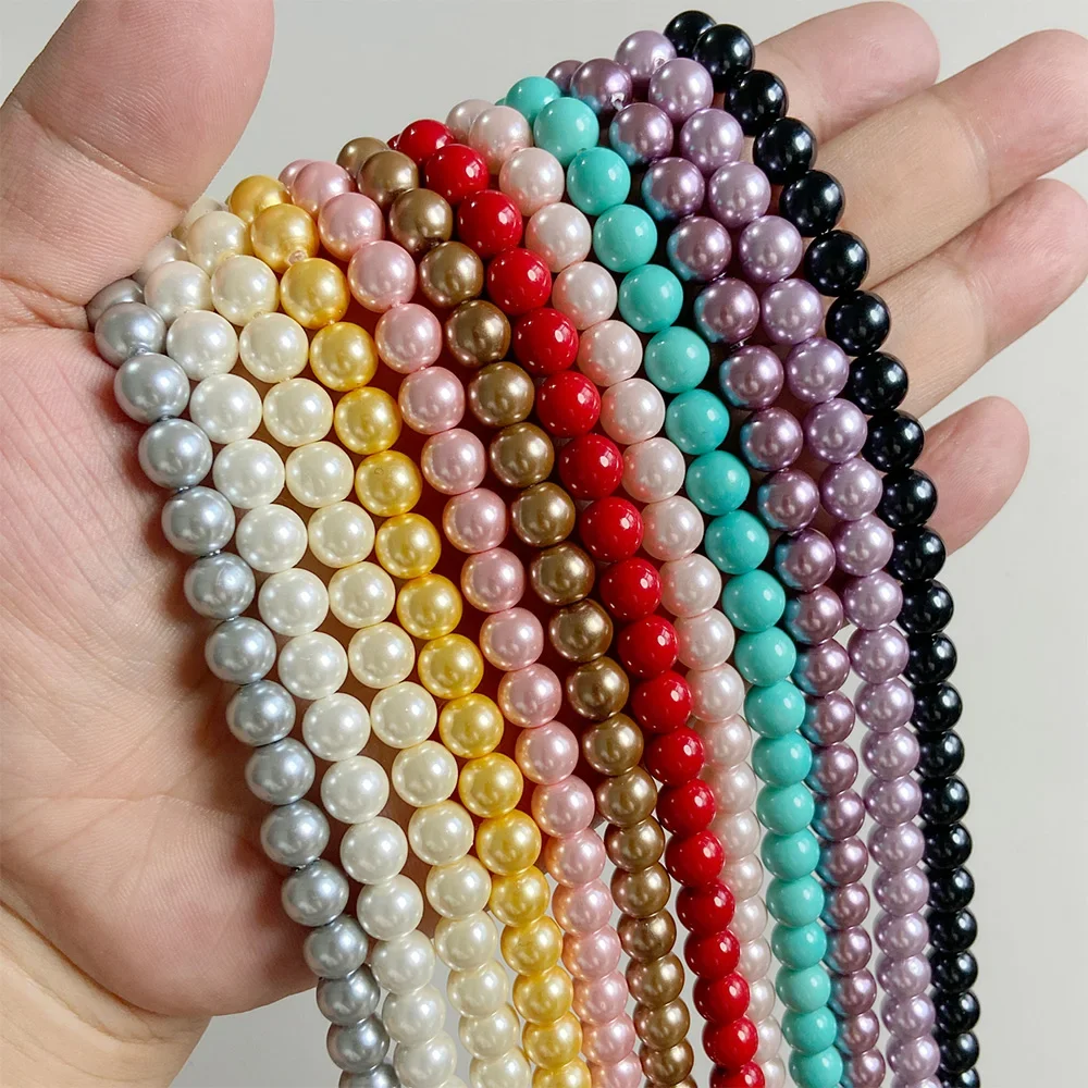 6/8/10MM Round Shell Pearl Bead Colorful Imitation Pearls Loose Spacer Beads For Jewelry Making Elegant Necklace Bracelet DIY