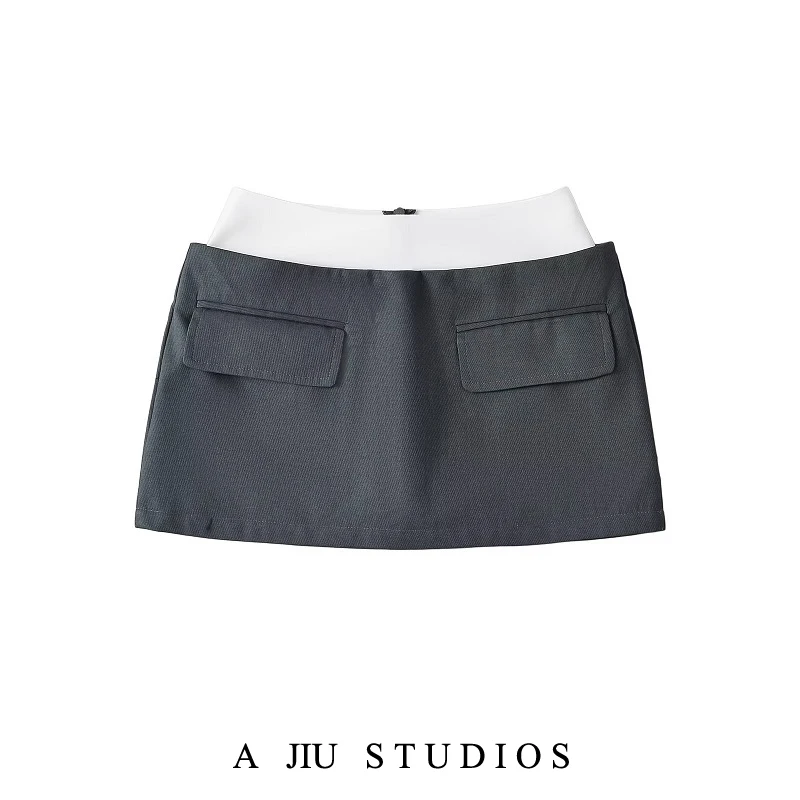 Taille basse ter Ne Dr Street Sle épissage couleur Blo Double taille ket Design Anti-lumière enveloppement corps ort jupe