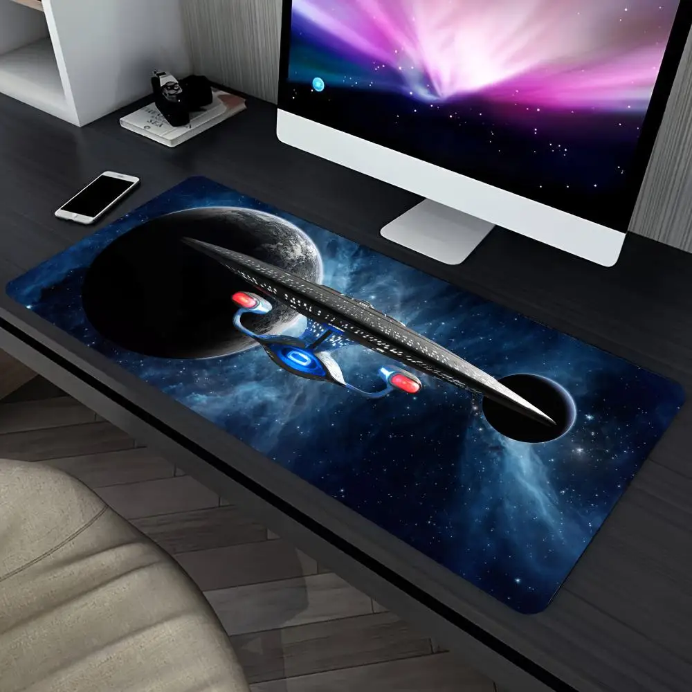 Space Starship Galaxy Extended Gaming MousePad Non Slip Rubber Keyboard Mat Stitched Edge for Pro E-Sports Gamers Desk Accessory