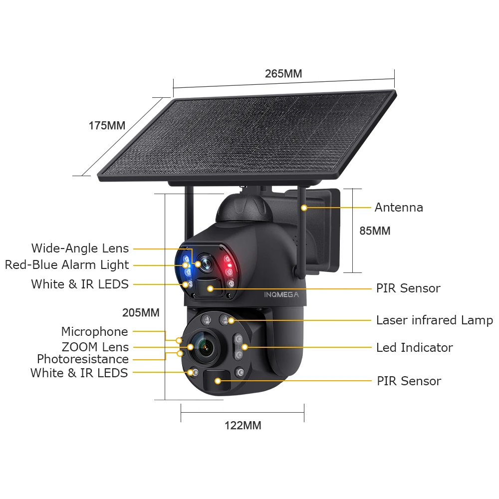 Imagem -06 - Inqmega-câmera de Segurança Solar Externa Câmera de Vigilância Cctv Lente Dupla Ptz Detecção Pir Zoom 36x 6mp Wifi