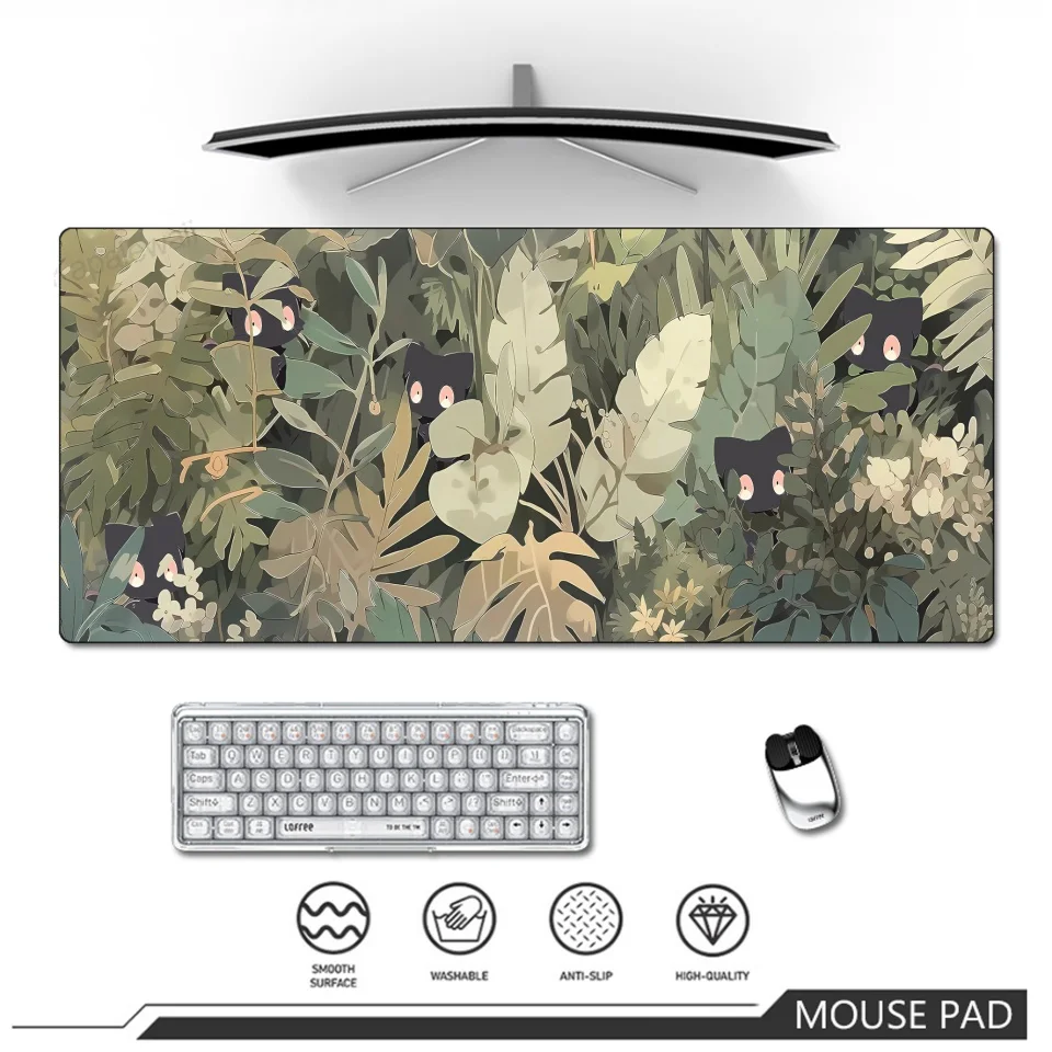 

Computer desk anime Mouse pad Green Plant Cat rubber anti-slip Kawaii Computer Mat gamer pc accessories Gaming Keyboard mousepad