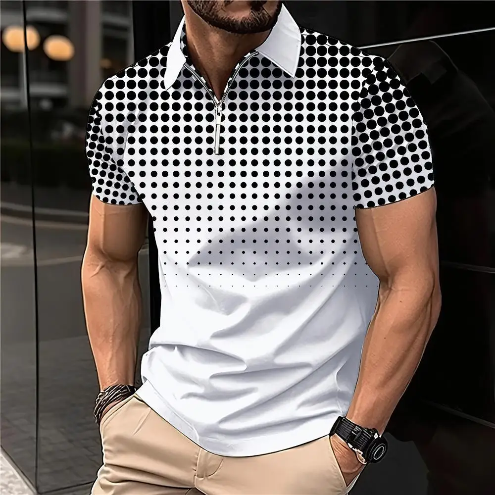 Summer T Shirts for Men 2024 Short Sleeve Men\'s Clothing Collar 3D Printing Plain Shirt Striped Polo Tees Fashion Pullover Tops