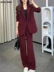 Tailleur pantalone blazer bordeaux autunnale moda coreana pantaloni giacca allentata vintage set da 2 pezzi pantaloni casual da lavoro femminili outfit nuovo