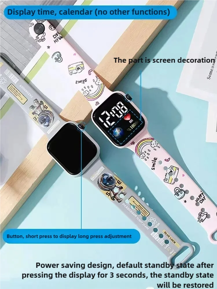 Miniso Disney Stitch cartoon color printed student LED electronic watch fashionable printed square Y1 button electronic watch