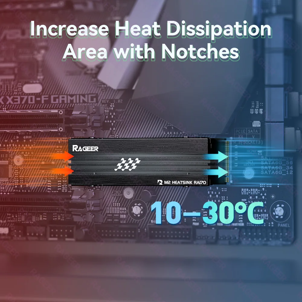 RAGEER RA170 M.2 SSD Aluminum Heatsink with Thermal Pads for NVMe/NGFF 2280 SSD for PC, PS5