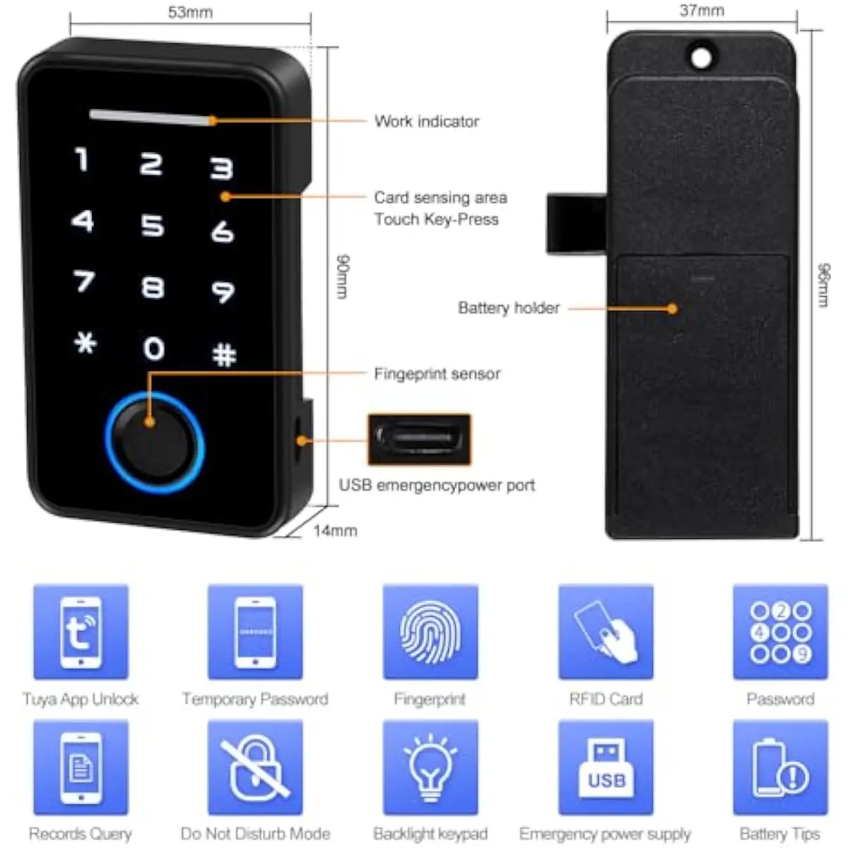 Smart Cabinet Lock, No Drill Magnetic Keyless Electronic Digital RFID Bluetooth Fingerprint Drawer Lock for Child Safety Adults