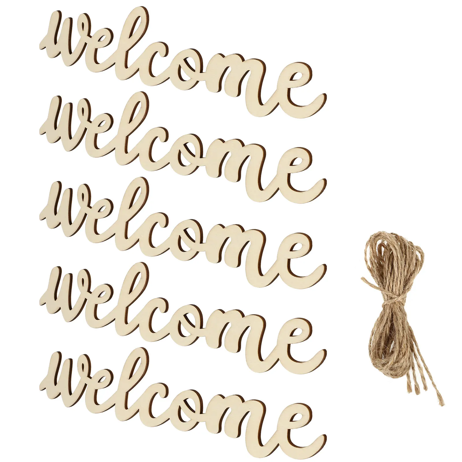 

5 Pieces Wooden Welcome Sign High Quality Wood Material Hanging Pendants Decorative Door Wall Tree Home Club