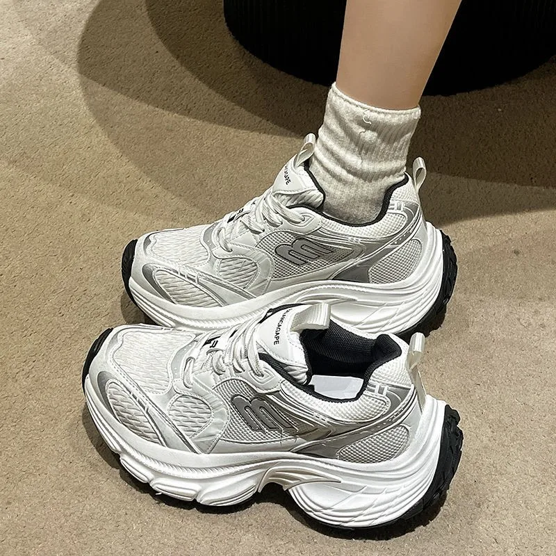 Lightweight Mesh Sneakers for Women, Athletic Breathable Running Shoes, White LaceUp Casual Sneakers, Sports Shoe, 2024