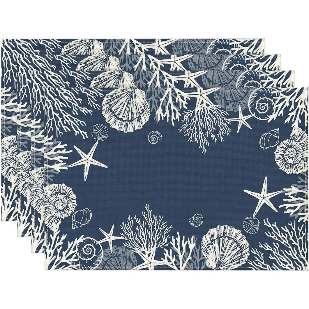 Marine Ocean Starfish Shell Theme Table Mats Non Slip Washable For Dining Room Summer Holiday Party