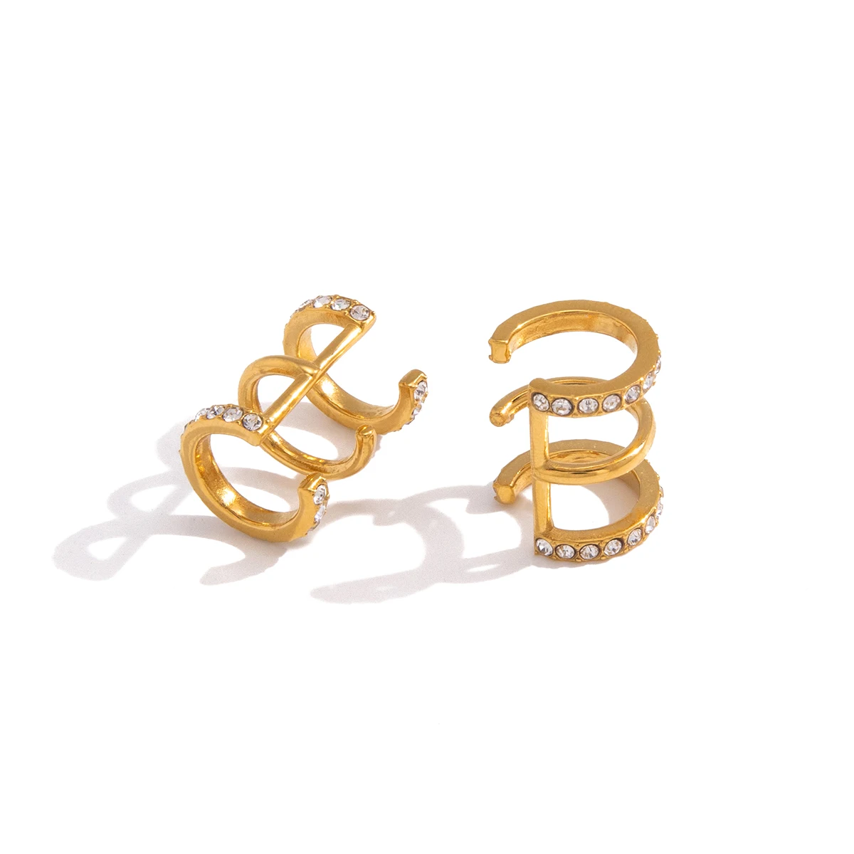 Spark & Co Multilayer Crystal Non-Piercing Ear Clips For Women 18K Gold PVD Plated Stainless Steel Earrings Fashion Jewelry Gift