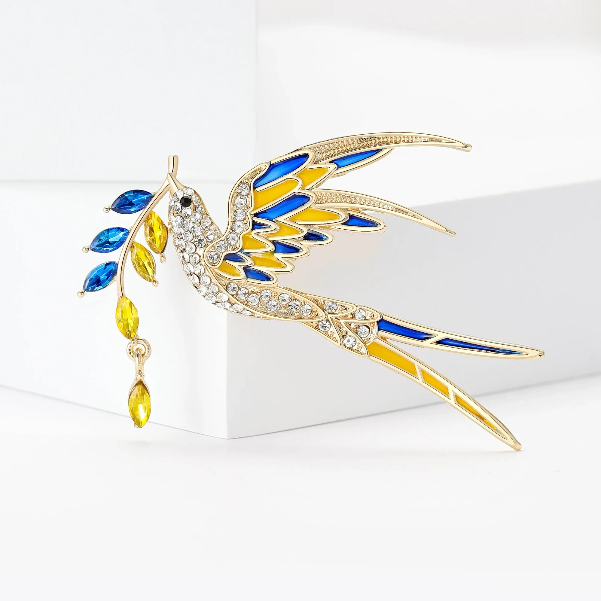 Popular Enamel Peace Dove Brooches for Women Ukraine Rhinestone Ear of Wheat Pins Office Party Friend Gifts Accessories