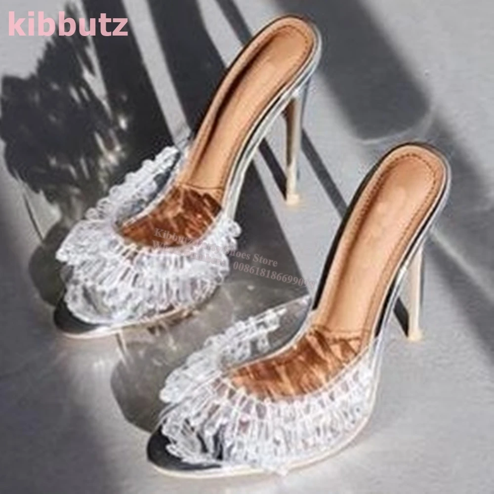 Kryształowe pantofle sandały błyszczące Rhinestone prawdziwej skóry Hollow Slip-On szpiczasty nosek na cienkim obcasie moda luksusowe seksowne buty