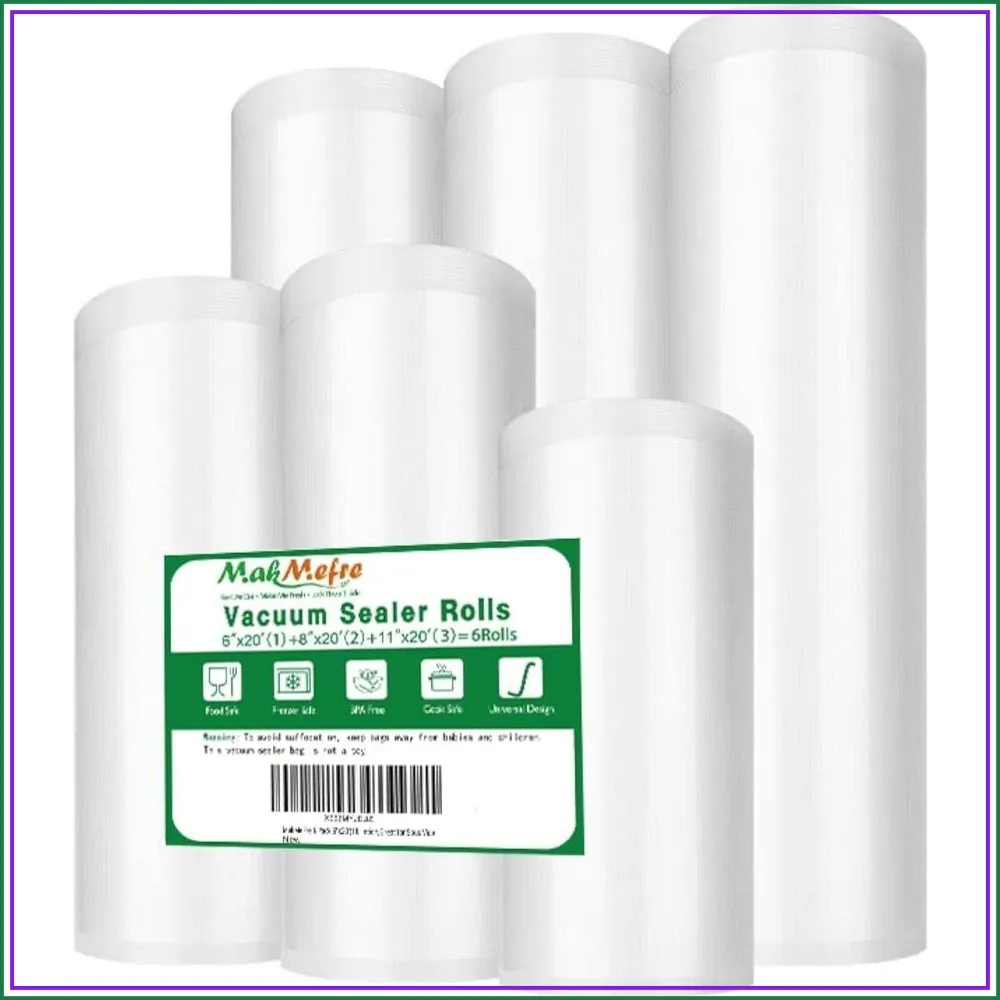 6 Pack Vacuum Sealer Bags Rolls, 3 Sizes 160ft Total, BPA Free, Heavy Duty, for Sous Vide