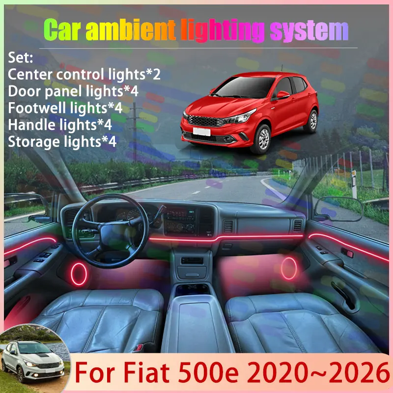 For Fiat Argo 2018~2026 2019 2020 2021 2022 2023 2/18 in 1 Car Atmosphere Light Lamp RGB Shade Ensemble Streamer Atmosphere Set