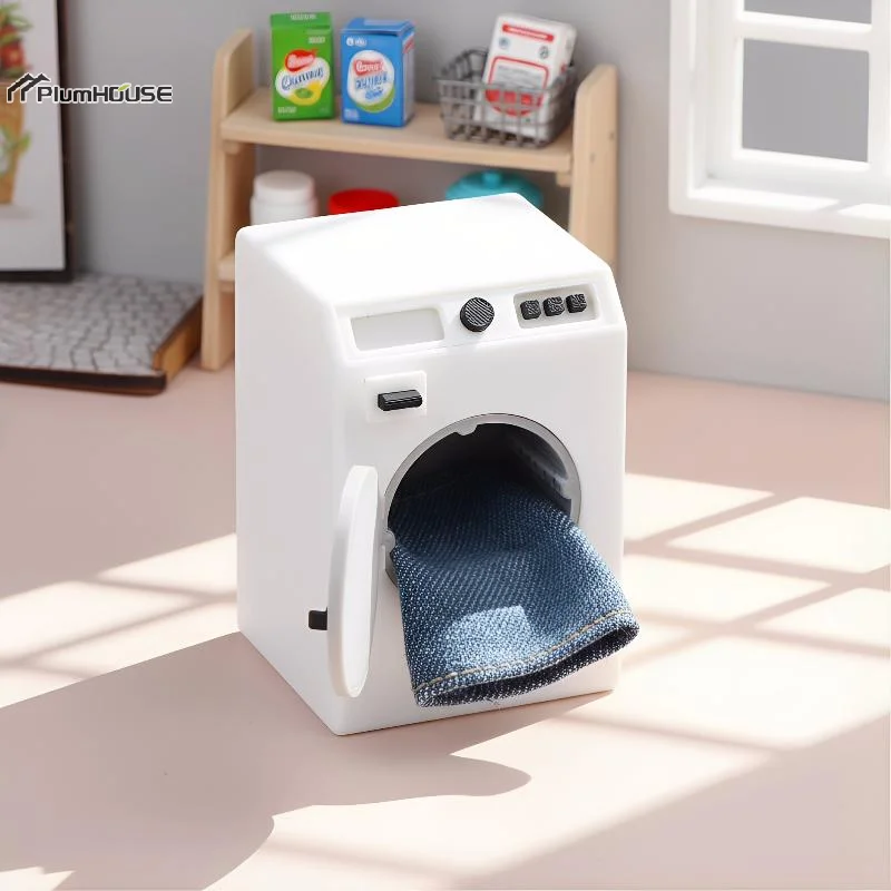 Miniature Washing Machine Bucket Basin Ornament 1/12 Dollhouse Laundry Room Furniture Decor Dolls House Micro Scene Accessories
