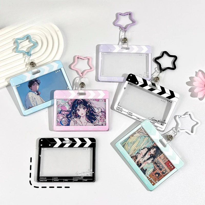 

Horizontal Clear Sliding Window ID Card Holder Transplastic Badge Holder with Keychain Lanyard for Student Campus Meal Card