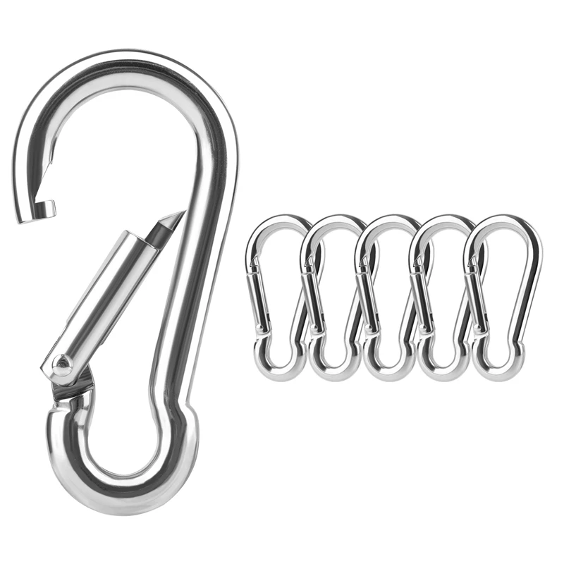 6Pcs Stainless Steel M4 M5 M6 Multifunctional Spring Snap Carabiner Quick Link Lock Ring Hook for Camping Hiking
