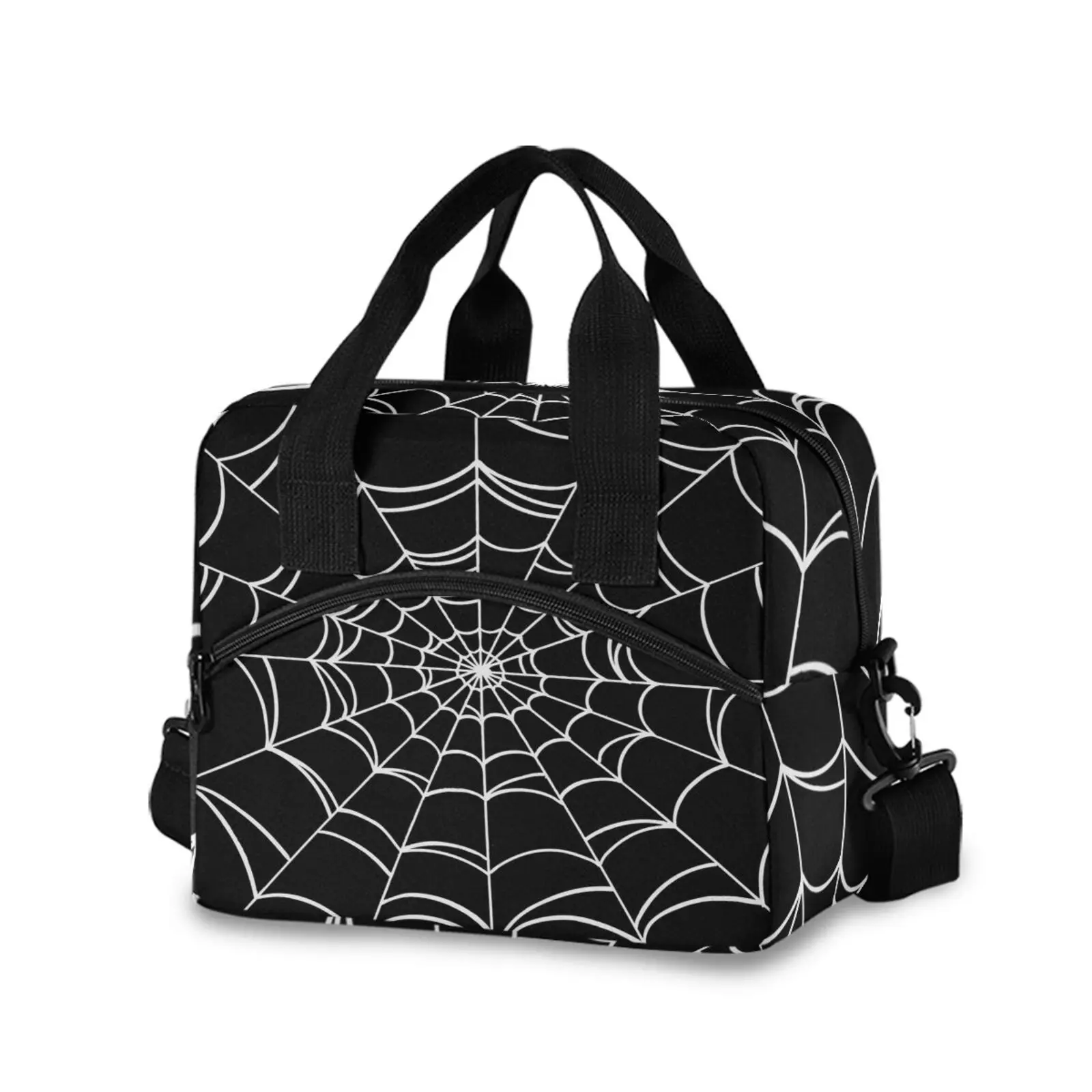 Black Spider Web Design Portable Insulated Lunch Bag With Adjustable Shoulder Strap Cooler Tote Bag Thermal Picnic Food Bag Box