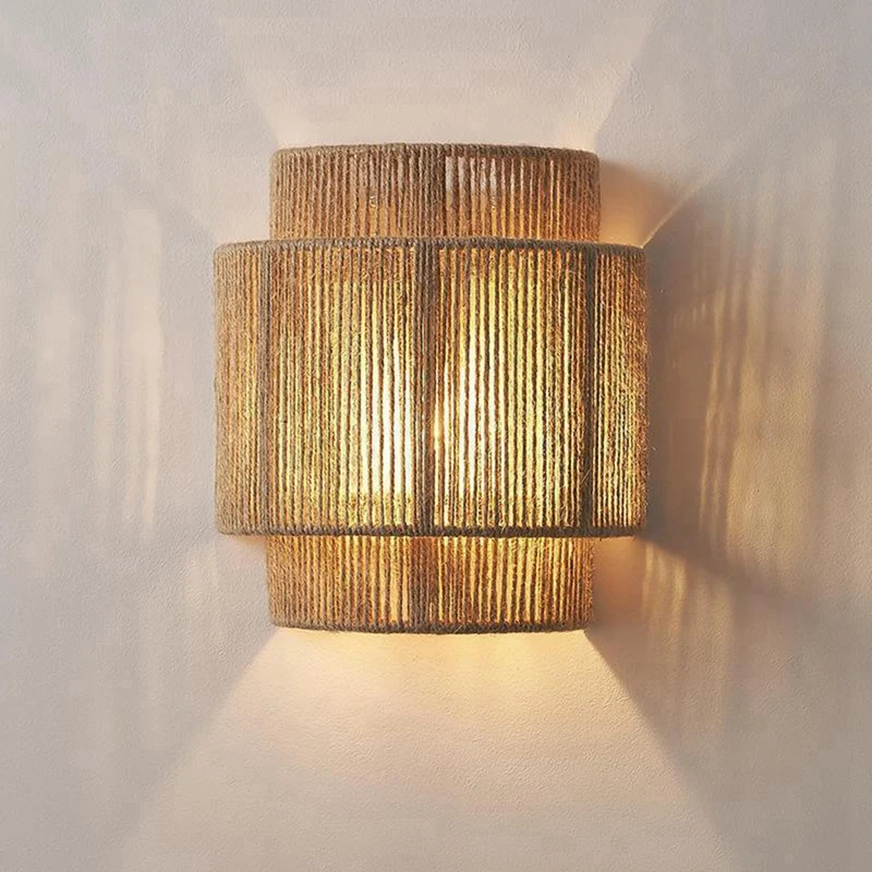 Japanese Wabi-Sabi Retro Rattan Weaving Wall Lamp LED Wall Sconces Living With E27 Bulb Room Bedroom Bedside Corridor