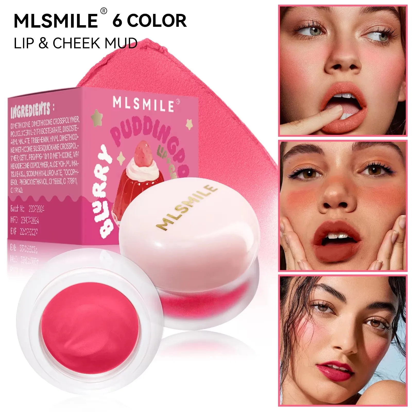 

6 Color Jelly Lip Mud Mist Lipstick Moisturizing Velvet Matte Cheek Blush Cream Easy Color Long-Lasting Lip Glaze Lips Makeup.