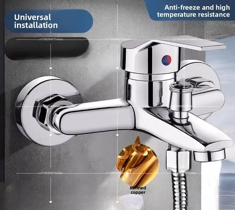 Shower Faucet, G1/2 Threaded Wall Mounted Triple Mix Faucet, Comfortable to Hold, Perfect for Family Bathroom Bathtub