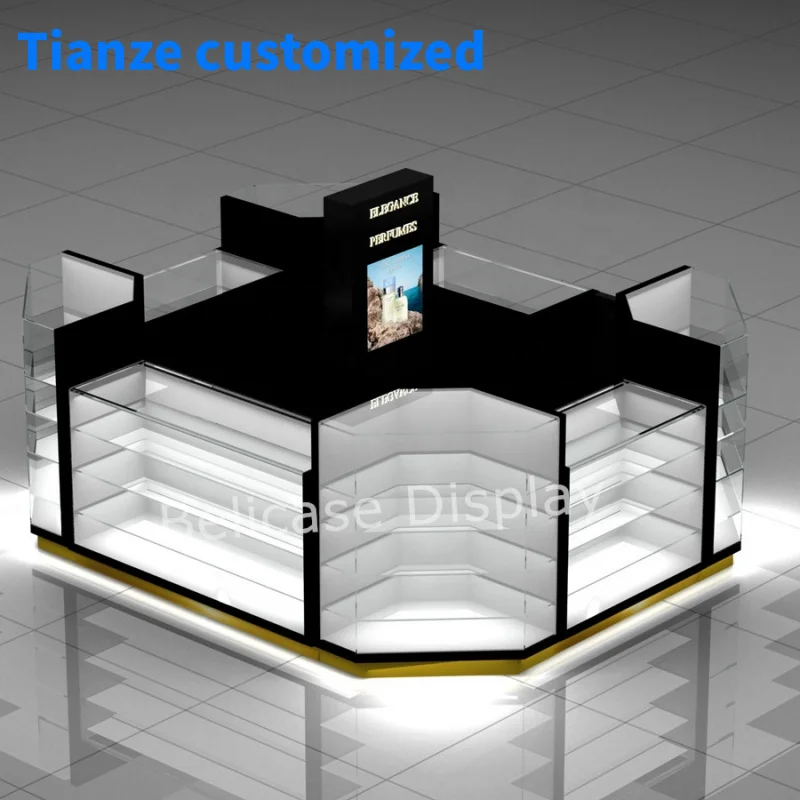 （customized）Hot Sale Jewelry Booth Island Perfume Store Display Cabinet Wood Perfume Kiosk Booth Shopping Center