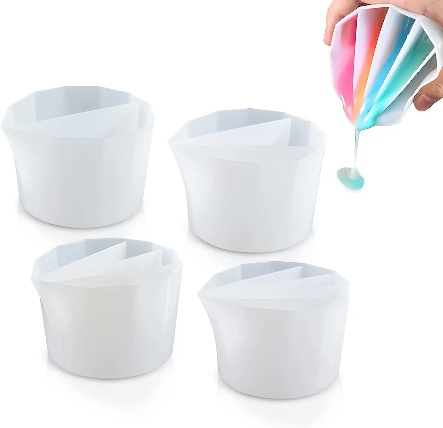 Split Cup For Paint Pouring,Reusable Fluid Art Split Cup Silicone Split Pouring Cup With Dividers For Acrylic Paint Resin