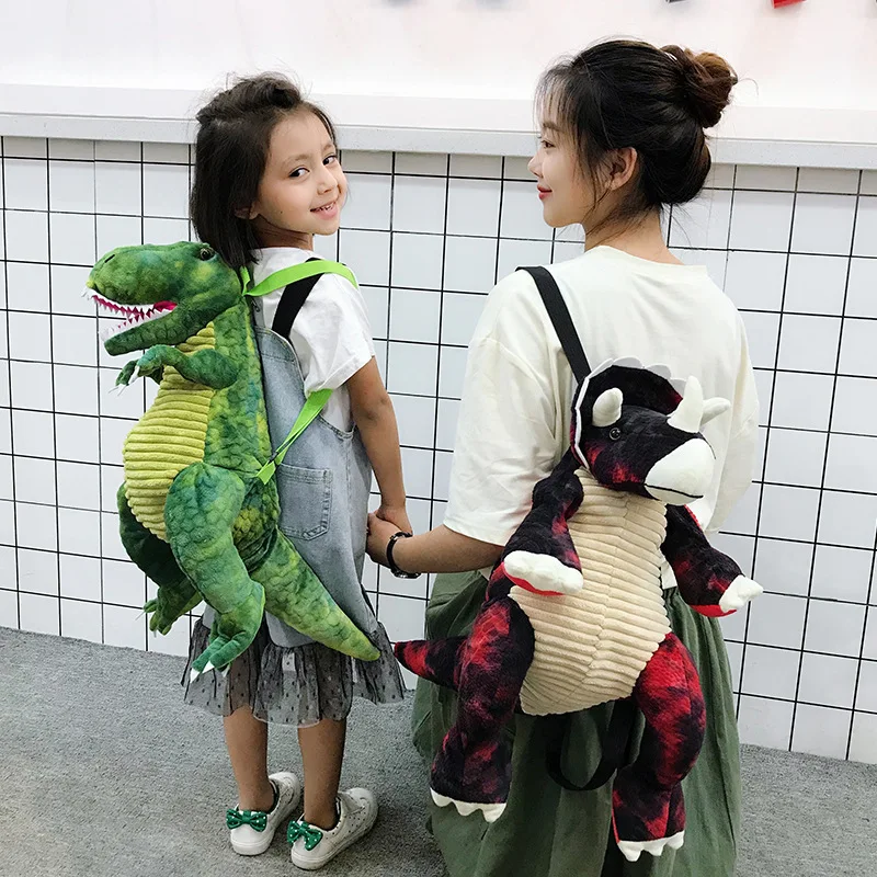 Mochila de dinosaurio de dibujos animados para niños y niñas, bolso de hombro bonito, juguetes de peluche divertidos, gran capacidad