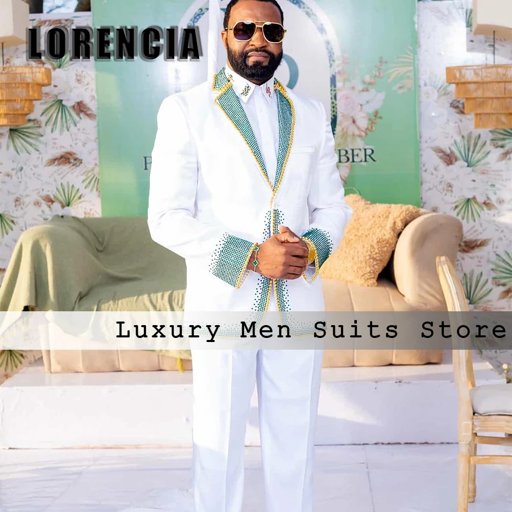 

Casual Crystal Male Suits 2 Pieces Single Breasted Wedding Party Groom Tuxedo Set Customized Blazer Pants robe mariage femme