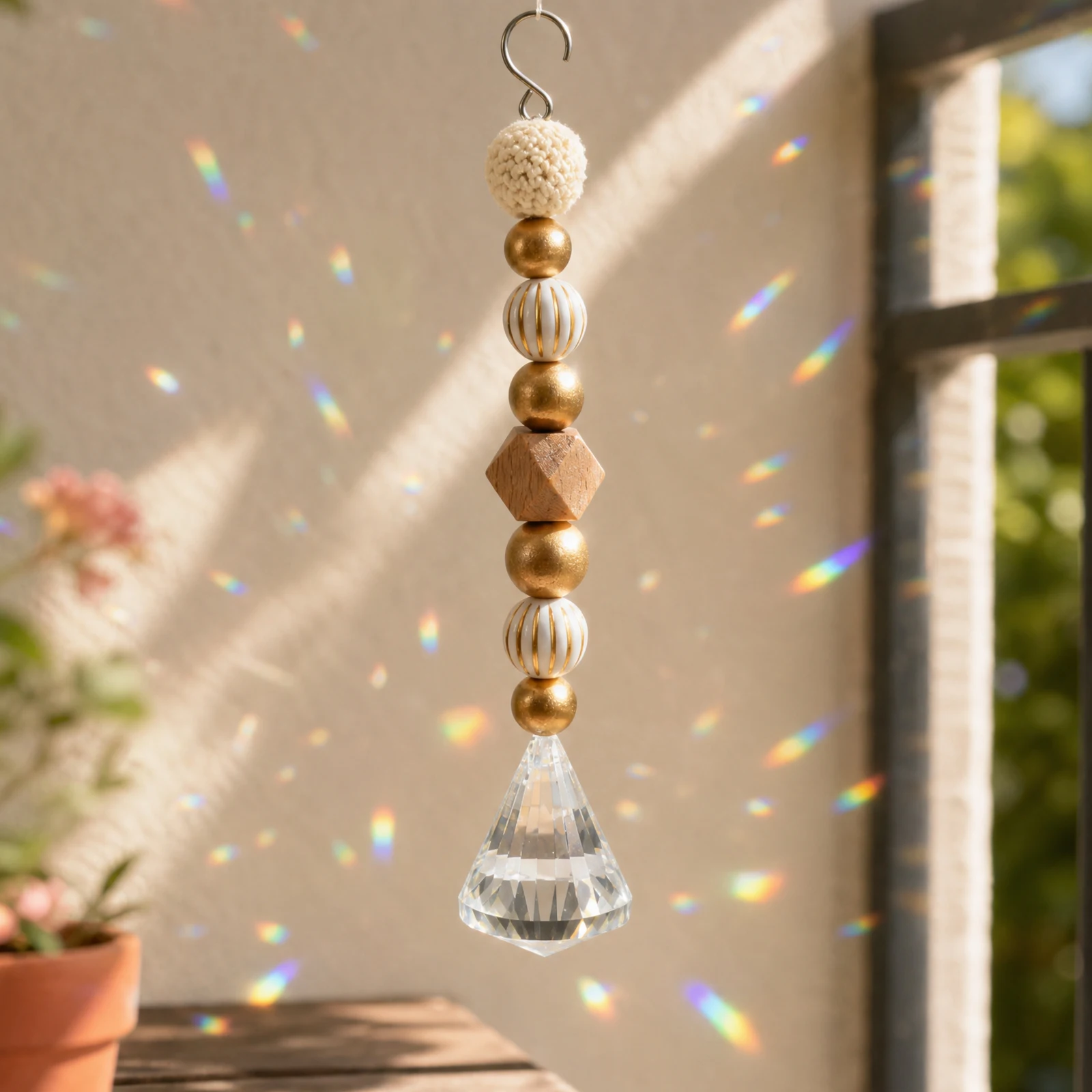 DIY Suncatcher Crystal Bead Kit Wooden Beads  Crystal Hanging Ornament Set 5 Meters Elastic Cord 50 Piece Craft Pack for Window
