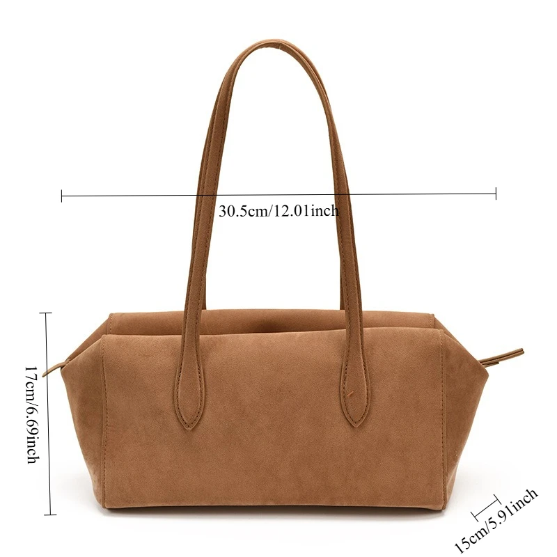 Faux Suede Bowling Pillow Shoulder Bag Womens Niche Design High End Large Capacity Casual Versatile Handheld Underarm Tote Bag