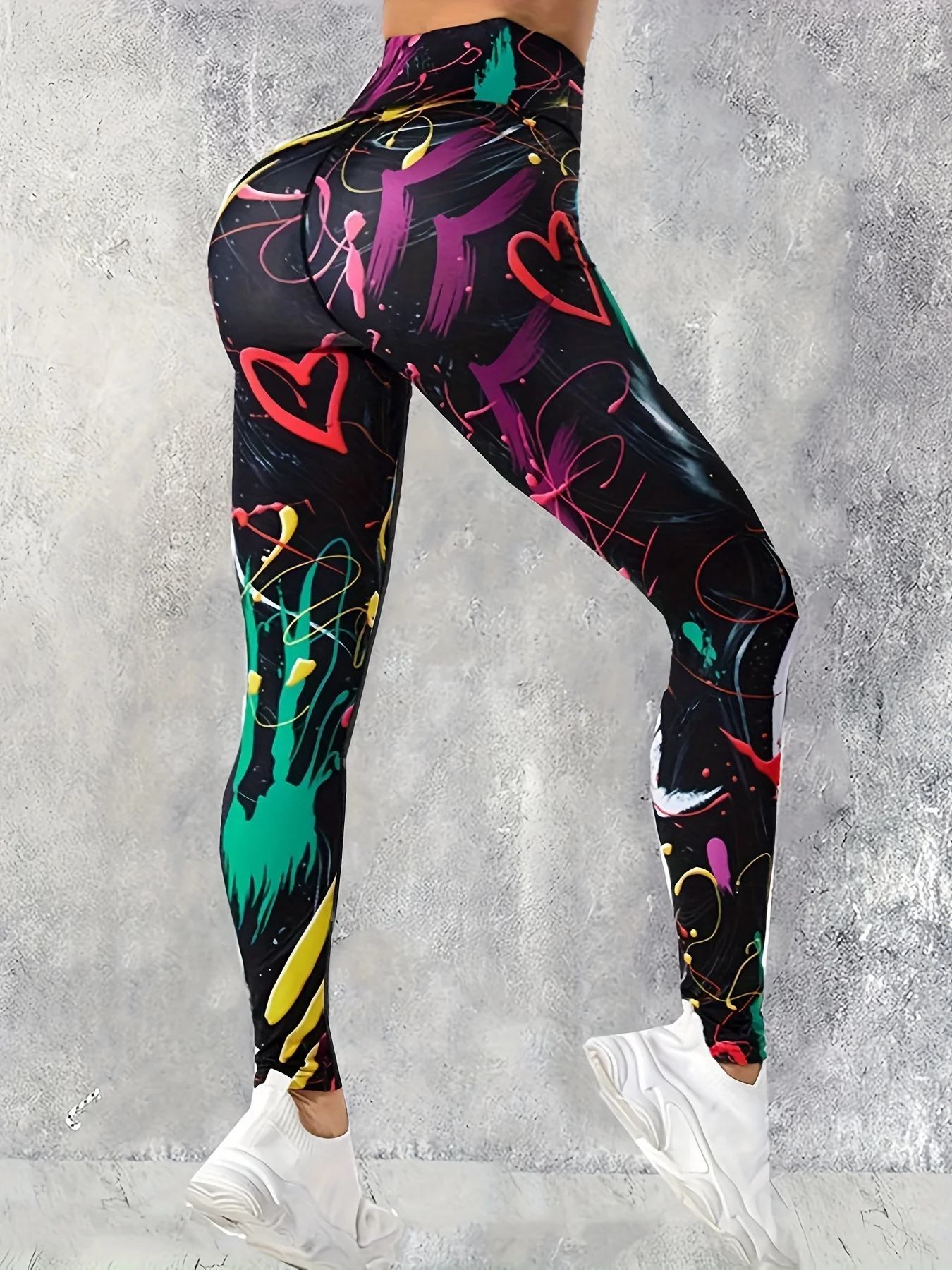Yoga graffiti pen outline printed wide belt waist sports leggings yoga pants pants