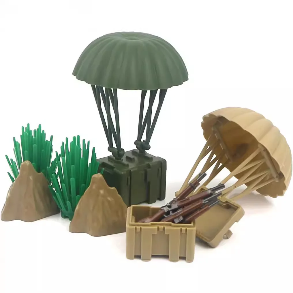 Military green earthy color parachute airdrop set building blocks moc military parts Compatibility brand Blocks