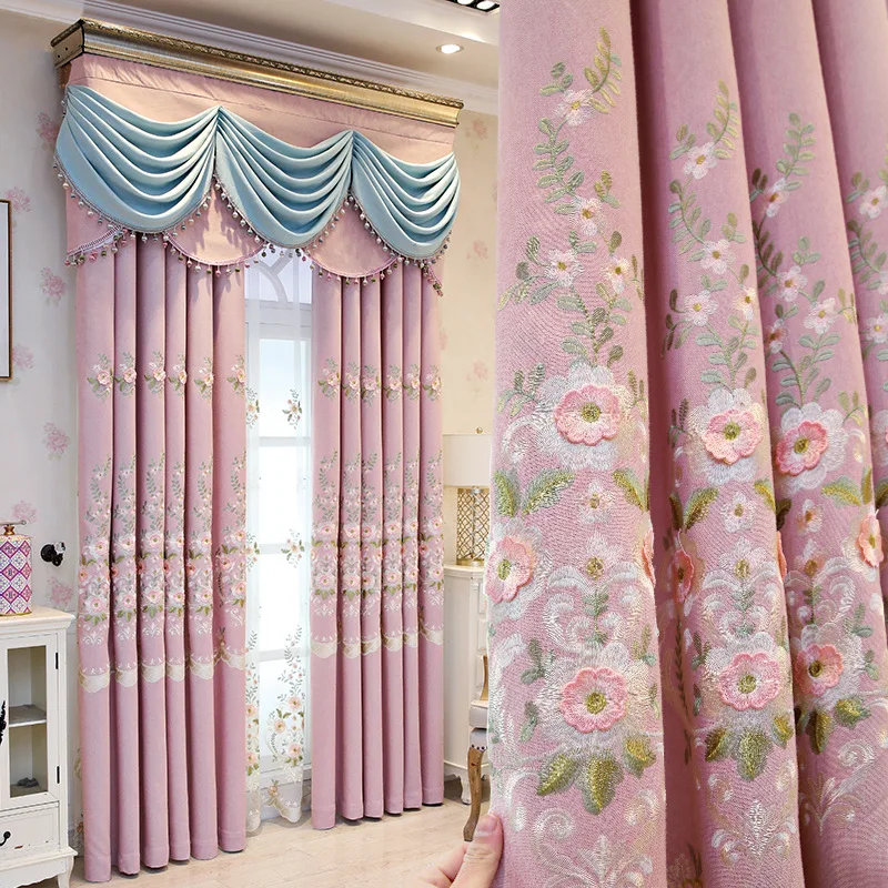 

Simple European Relief Embroidery Warm Cotton and Linen Full Blackout Window Curtains for Living Dining Room Bedroom Villa Home