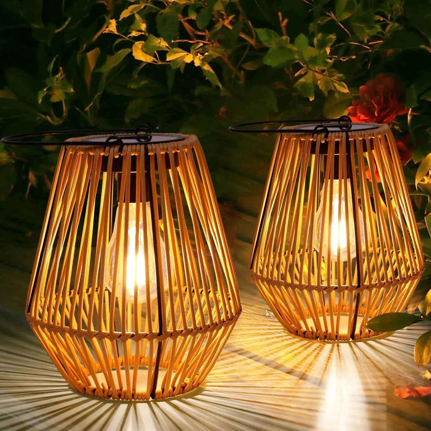 

2PCS Outdoor Willow Solar Lights Hanging Hand Woven Solar Tungsten Filament Lanterns Garden Lawn Villa Landscape Decoration Lamp
