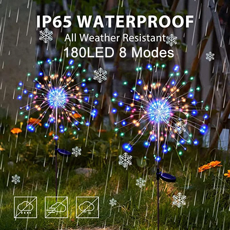 LED Solar Power Firework Lights Garden Decoration Fairy Lights Waterproof Outdoor Dandelion Lawn Lamp for Patio Garden Decor