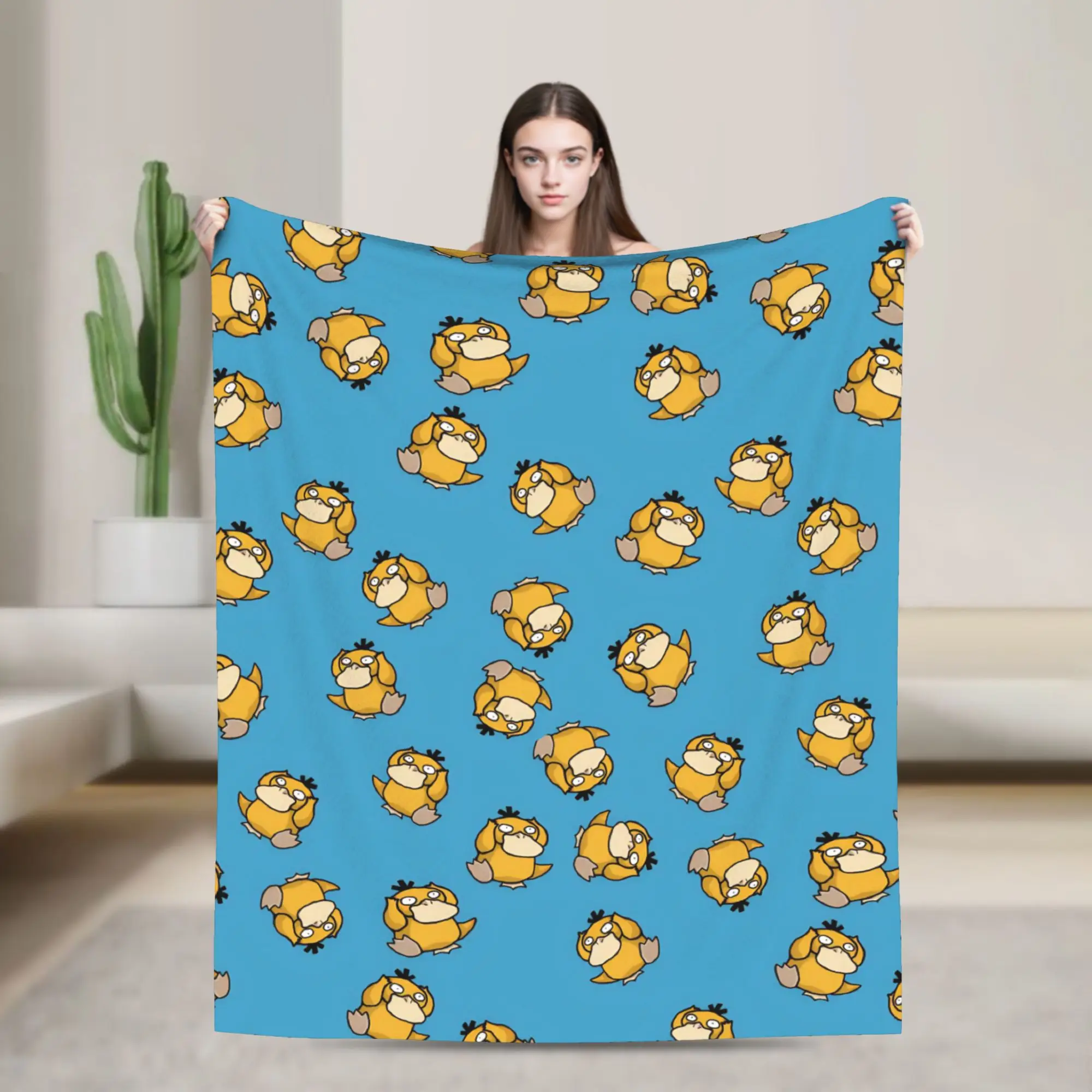 Psyduck Manga Flannel Blanket  Soft Warm Throw Blanket for Couch Bed Travel Office Novelty Bedspread Sofa Bed Cover