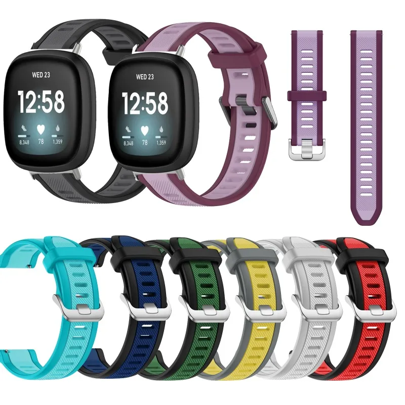 シリコンストラップ Fitbit Versa 3 4 Sense 2 Versa4 Versa3 シルバーバック交換用スマートウォッチパッチワークリストバンド