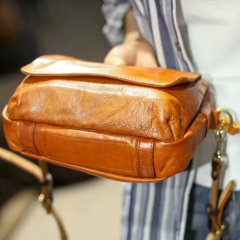 PNDME vintage handmade genuine leather men's women's diagonal bag outdoor casual high quality first layer cowhide shoulder bag