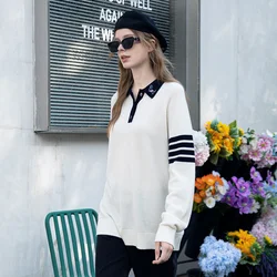 TC676 autumn Winter Ladies luxury clothes long loose pullover knitted sweater 100% cashmere women's clothing polo shirts