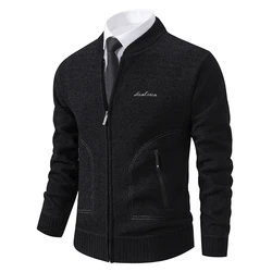 Men Cardigan Knit SweaterCoat 2024 Autumn Winter Thick Warm Plush Solid Casual Baseball Collar Jacket Korean Fashion Clothing